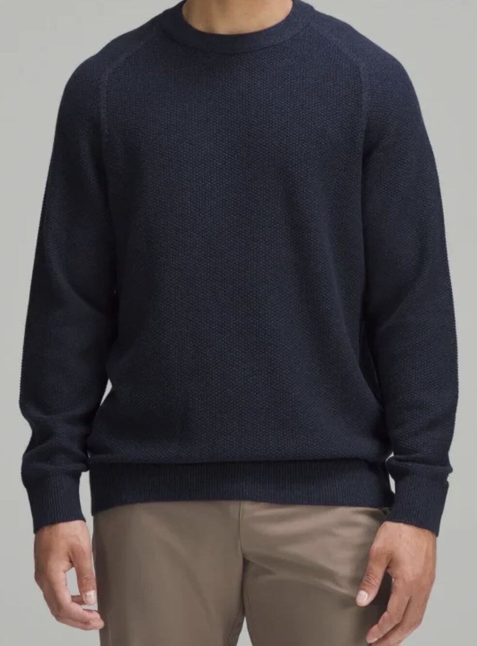 Lululemon Sweater Mens M Navy organic cotton Crew Y2K Knit Pullover Logo A010294